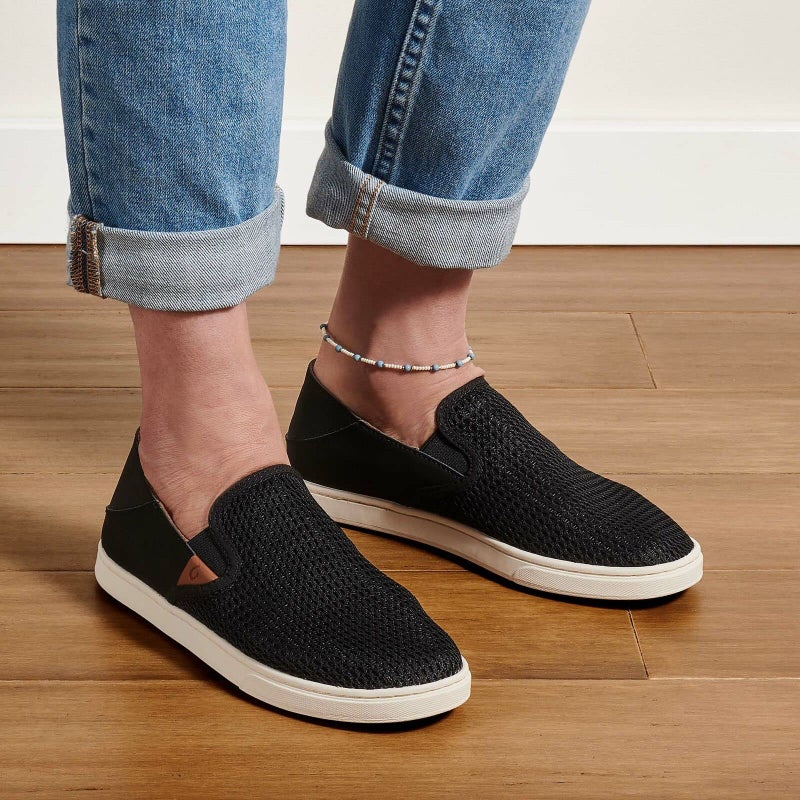 OLUKAI Pehuea Women's Slip On Sneakers, Casual Everyday Shoes with Easy On & Off Design, Breathable Mesh & Drop-in Heel, All-Day Comfort & Support, Black/Black, 6.5 - Image 4